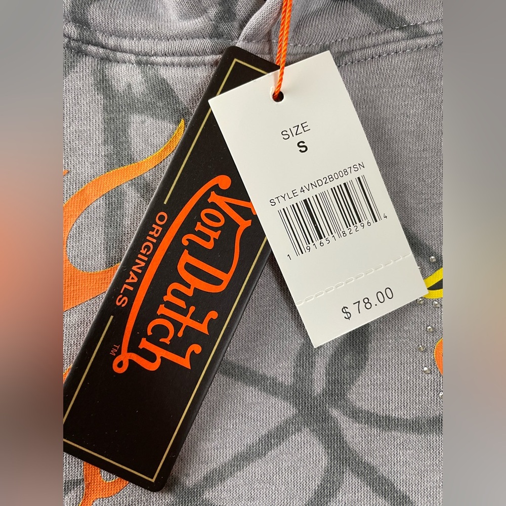 Von Dutch Hooded Sweatshirt Mens Small / Medium Logo Gray Hoodie 8 Ball Flames - Picture 7 of 15